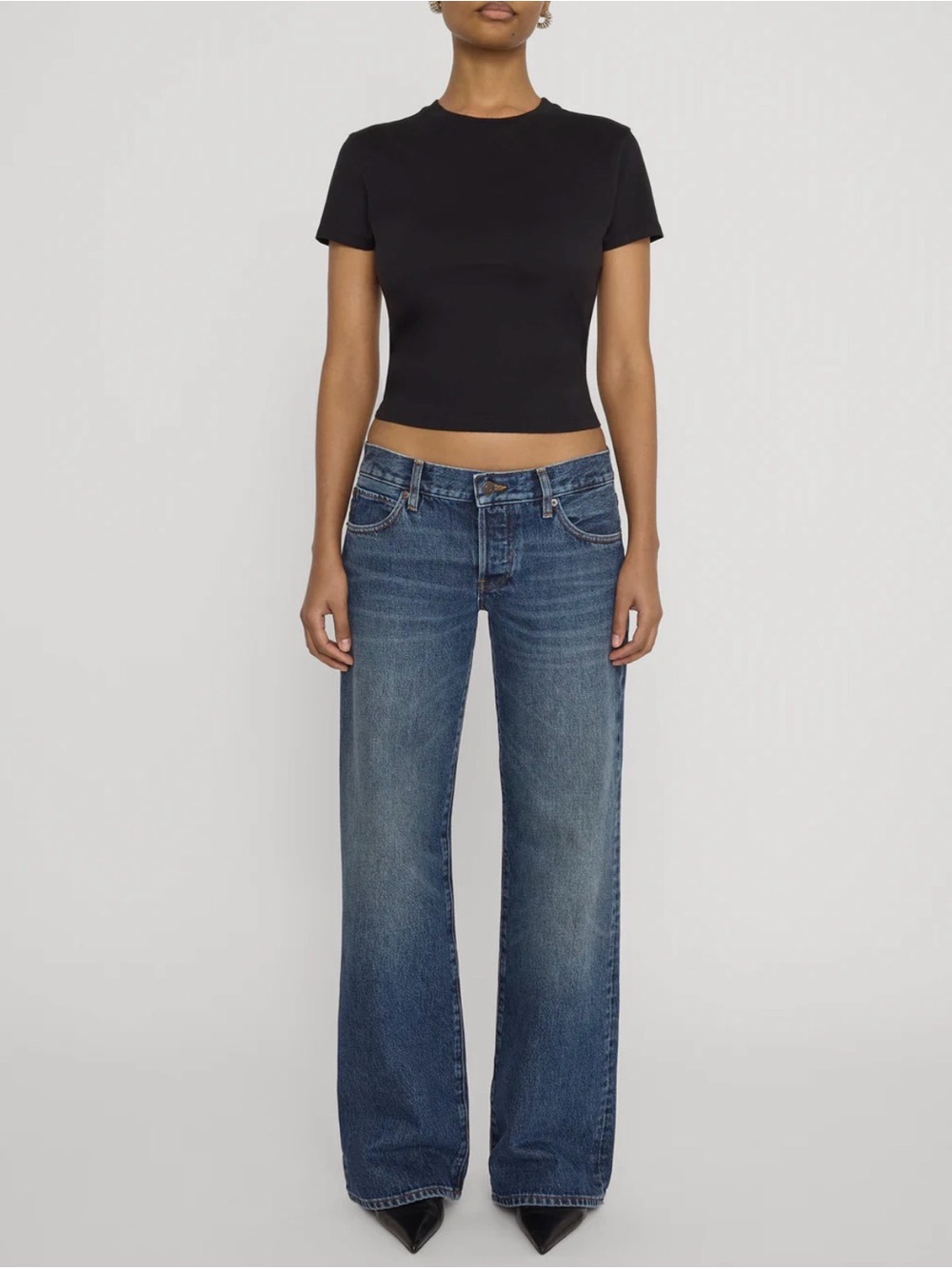 FRAME Denim’s “Pixie Grey” Wide-Leg Jeans in Medium Blue